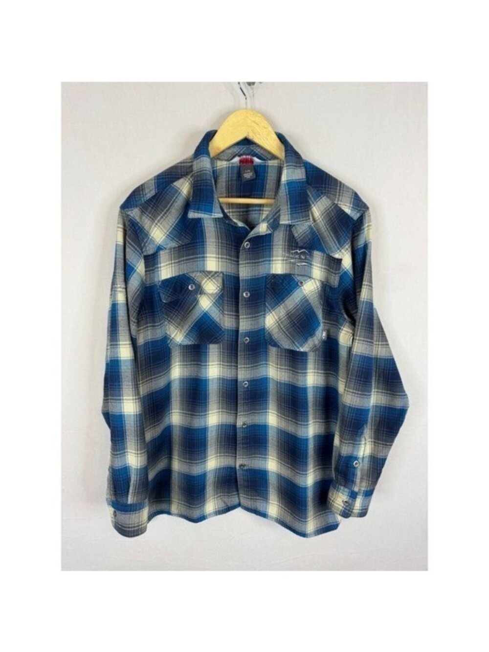 Outdoor Research Mens Track N Trail Blue Plaid Flannel Button Down Shirt Men L